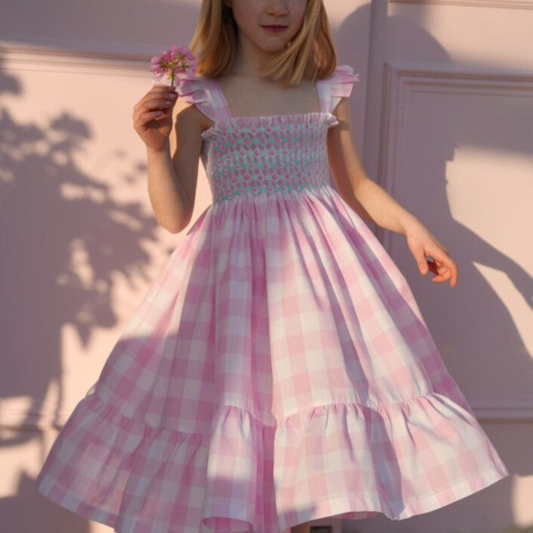 Rachel Carson Girls Dress Candy Floss Gingham with Spearmint Hand Smocking Rachel Carson Girls Dress Candy Floss Gingham with Spearmint Hand Smocking