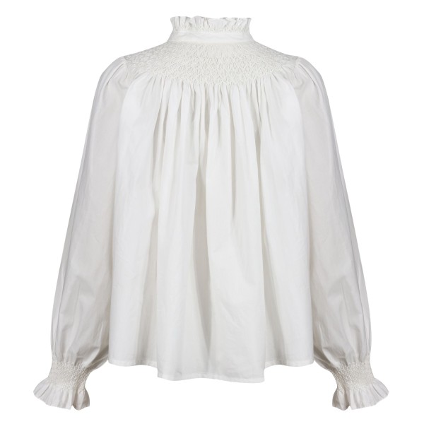Scholl Women's Blouse White with Ivory Hand Smocking Scholl Women's Blouse White with Ivory Hand Smocking