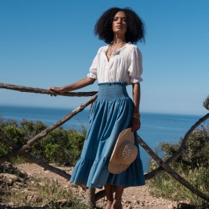 Sullivan Women's Skirt Chambray with Swedish Blue Hand Smocking Sullivan Women's Skirt Chambray with Swedish Blue Hand Smocking